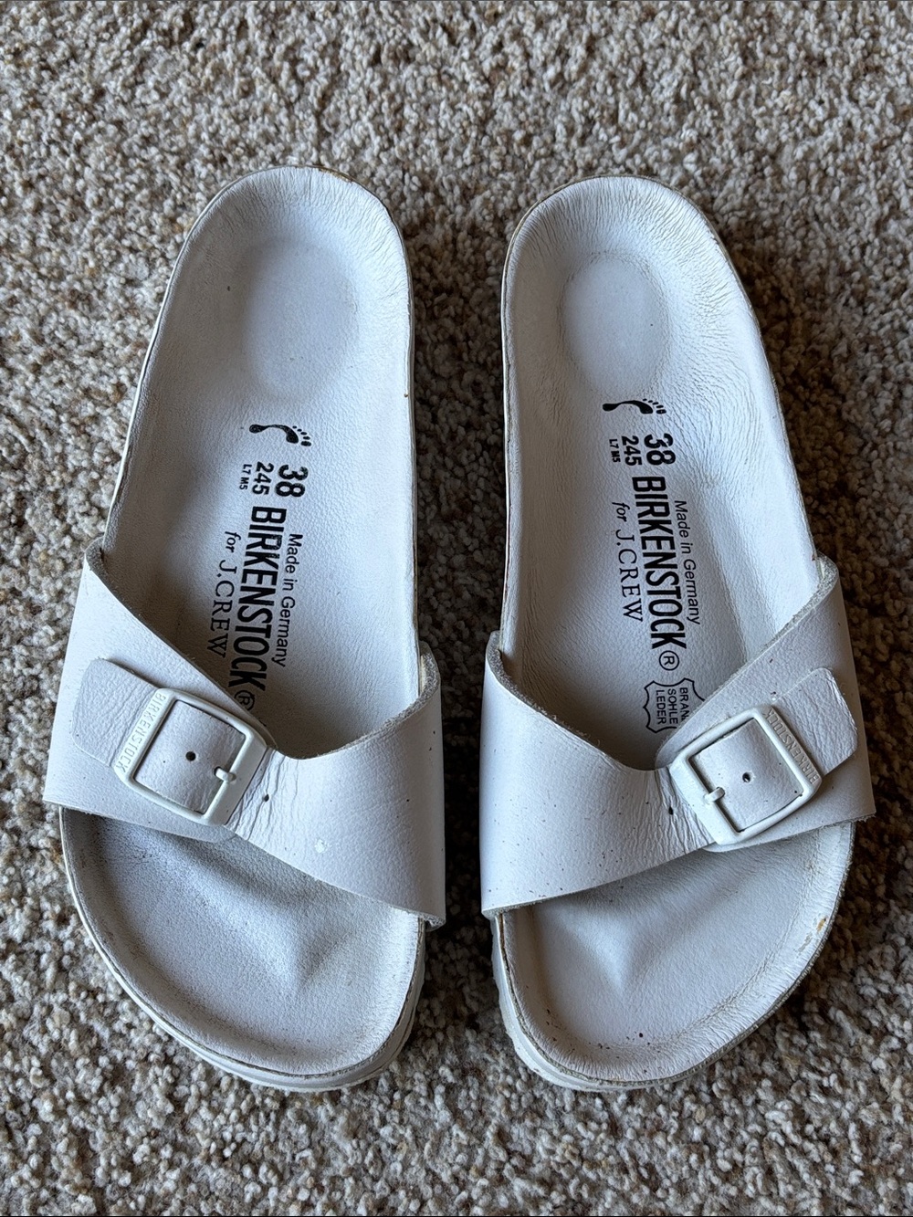 Birkenstock x J. Crew Women’s Madrid White Leather Slide Sandals Sz 7